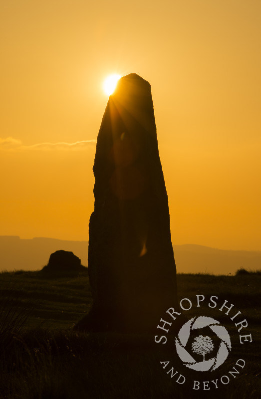 Sunset at Mitchell's Fold Stone Circle on Stapeley Hill near Priest Weston, Shropshire.