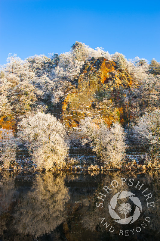 Hoar frost on High Rock overlooking the River Severn at Bridgnorth, Shropshire, England.
