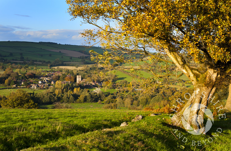 An autumn view of the village of Cardington, near Church Stretton, Shropshire, England.