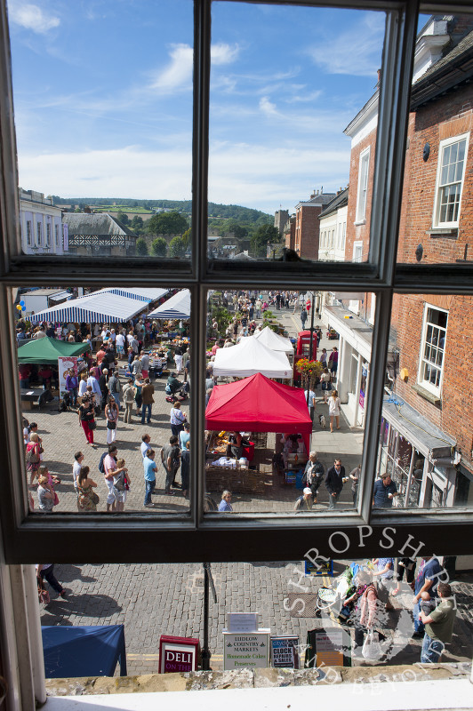 A view of Castle Square from an upstairs window during the Ludlow Food Festival, Shropshire, England.