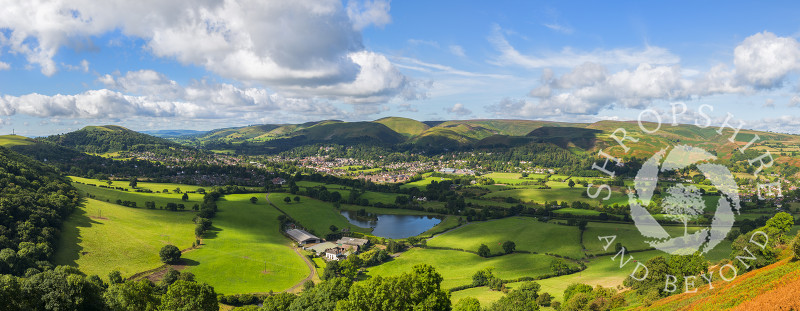 A panoramic view of Church Stretton seen from Caer Caradoc, Shropshire.