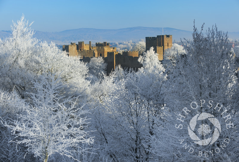 A layer of hoar frost covers the town of Ludlow, Shropshire, England.