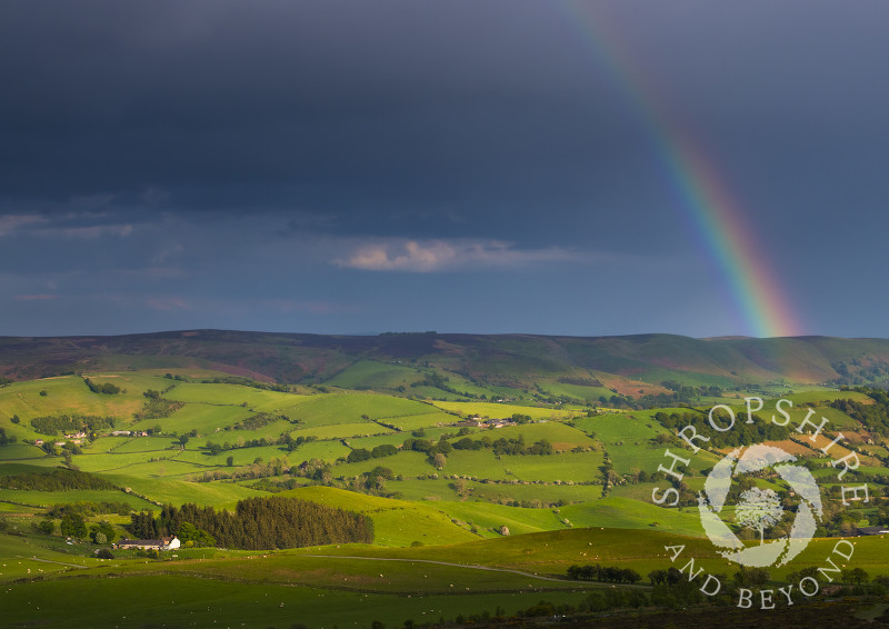 Rainbow over the Long Mynd, seen from the Stiperstones, Shropshire.