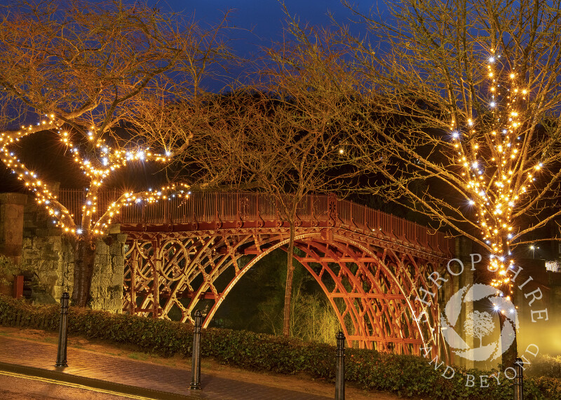 Christmas lights at Ironbridge, Shropshire.