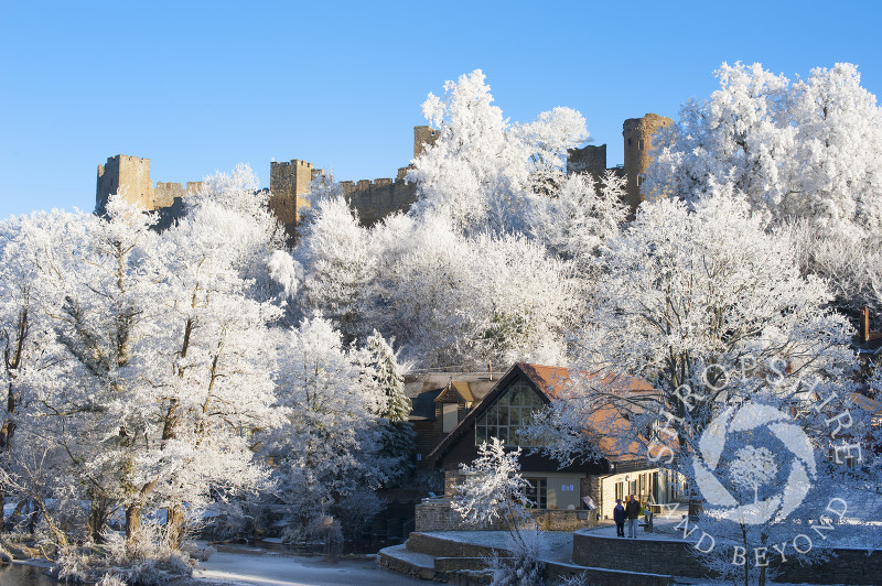The market town of Ludlow under a layer of hoar frost, Shropshire, England.