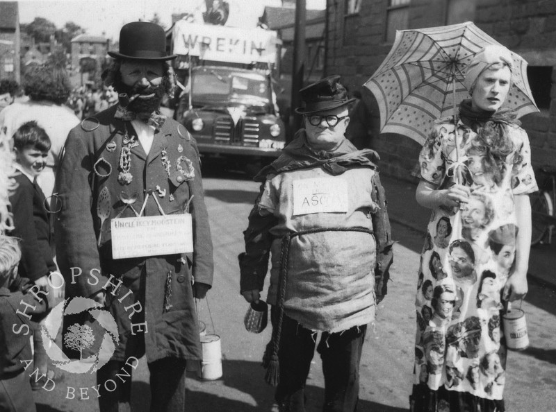 Carnival characters in Shrewsbury Road, Shifnal, Shropshire, in the 1950s.
