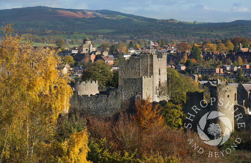 Autumn in the market town of Ludlow, seen from Whitcliffe Common, Shropshire, England.