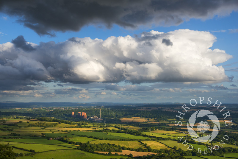 Dramatic clouds over Ironbridge Power Station, seen from the Wrekin, Shropshire.