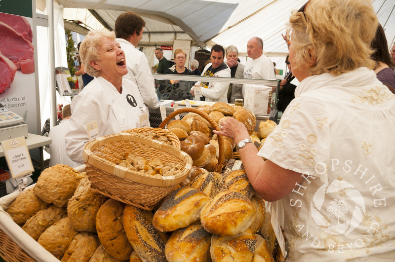 A bread stall at Ludlow Food Festival, Shropshire, England.