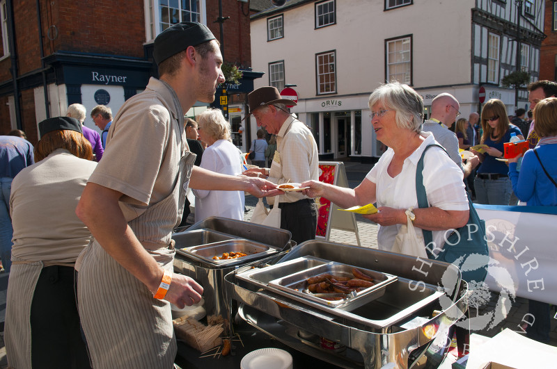 Visitors on the Sausage Trail at Ludlow Food Festival, Shropshire, England.