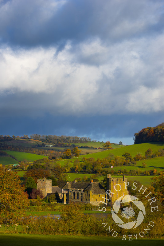 An autumn view of Stokesay Castle and St John the Baptist's Church, Shropshire.