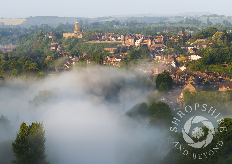 Early morning mist over the River Severn and Bridgnorth, Shropshire.