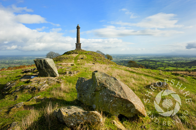 The view from Rodney's Pillar on Breidden Hill, Powys, Wales.