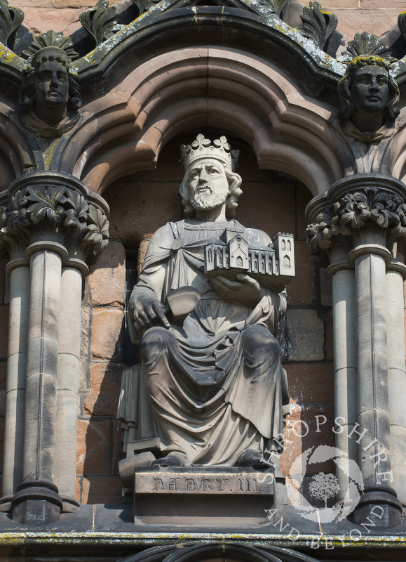 Statue of Henry III on the West Front of Lichfield Cathedral, Lichfield, Staffordshire, England.