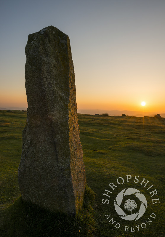 Sunset at Mitchell's Fold stone circle on Stapeley Hill, near Priest Weston, Shropshire.
