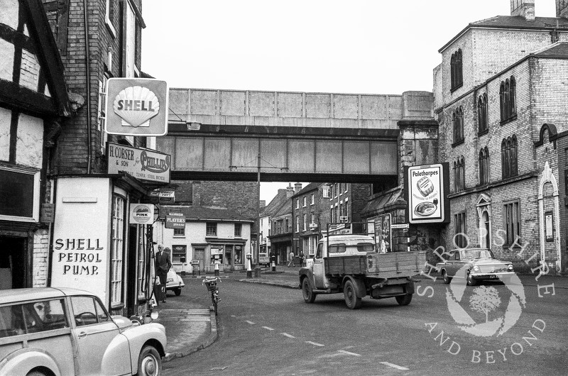 The Station Master's House and the old railway bridge in Market Place, Shifnal, Shropshire, in 1965.