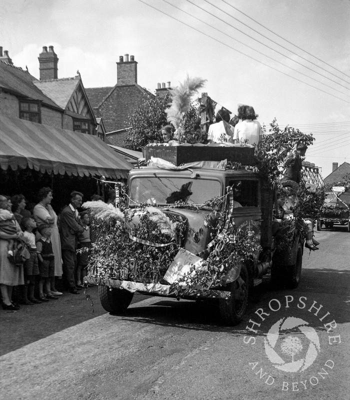 The carnival parade in Broadway, Shifnal, Shropshire, during the 1950s.