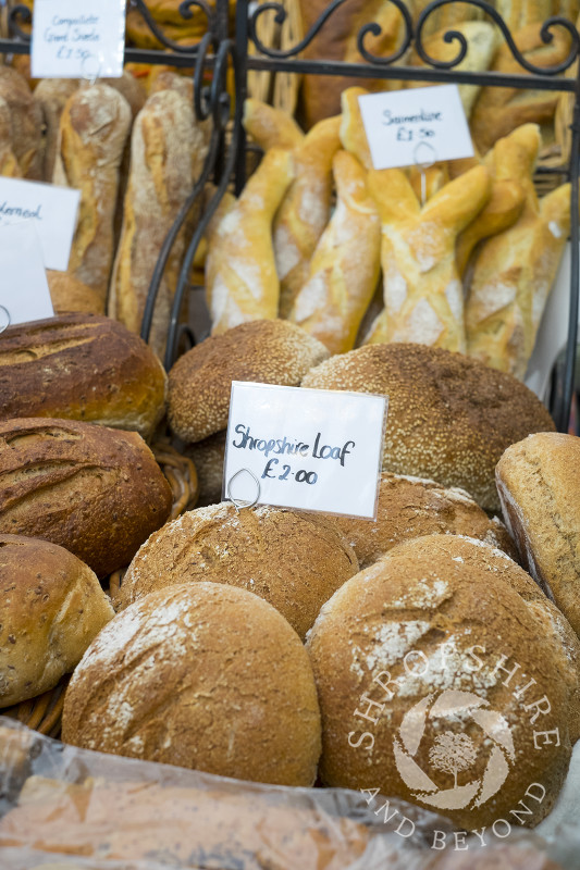 Shropshire loaves on sale at Ludlow Food Festival, Shropshire.