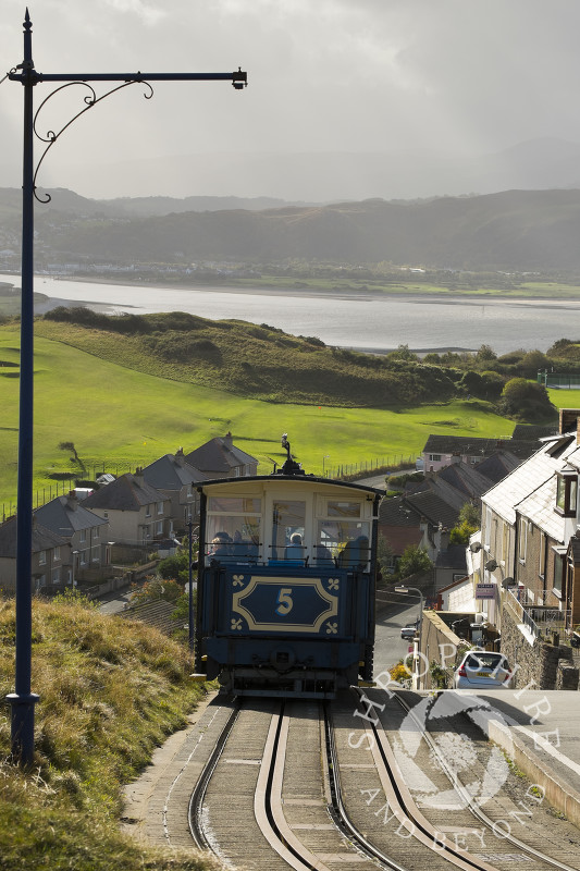 The Great Orme Tramway, Britain's only cable-hauled public road tramway, in Llandudno, North Wales.