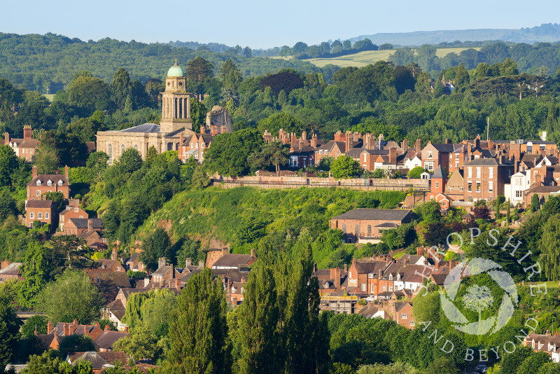 St Mary's Church and the Castle Walk seen from High Rock, Bridgnorth, Shropshire.
