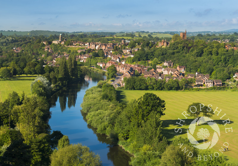 The town of Bridgnorth and River Severn seen from High Rock, Shropshire, England.