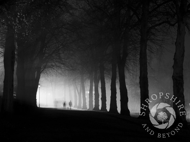 Ghostly figures walking in the Quarry, Shrewsbury, Shropshire, England.