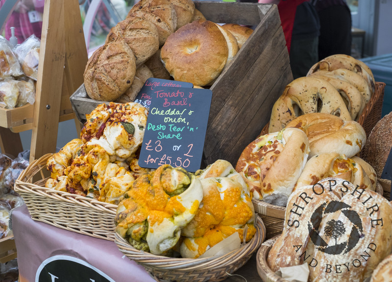 Speciality bread on sale at Ludlow Food Festival, Shropshire.