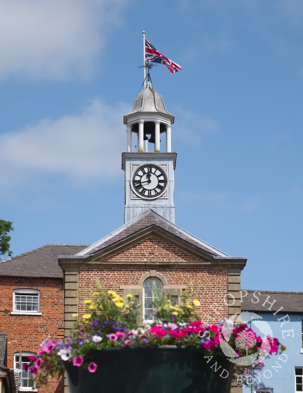 The Union flag flies over the Town Hall in Bishop's Castle, Shropshire.