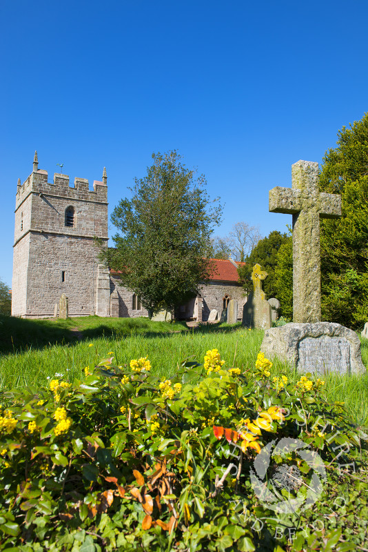 The churchyard at 12th century Holy Trinity Church, Holdgate, south Shropshire, England.