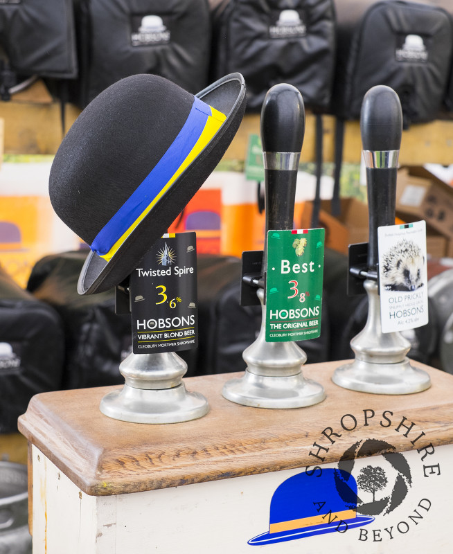Beer pulls on the Hobsons Brewery stand at Ludlow Food Festival, Shropshire.