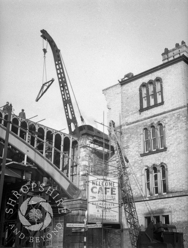 The bridge being dismantled next to the Station Master's House, Shifnal, Shropshire, 1953.