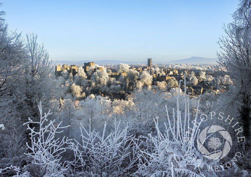 A layer of hoar frost covers Ludlow, Shropshire, England.