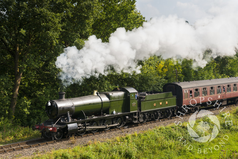GWR 2857 steam locomotive approaches Highley Station,  Shropshire, during the Severn Valley Railway Autumn Steam Gala.