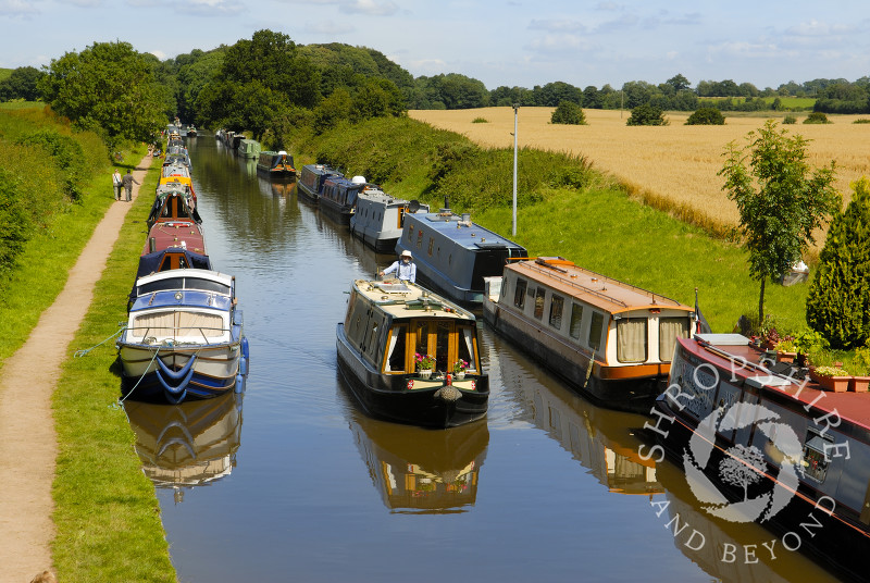 Canal boats on the Shropshire Union Canal at Norbury Junction, Staffordshire, England.