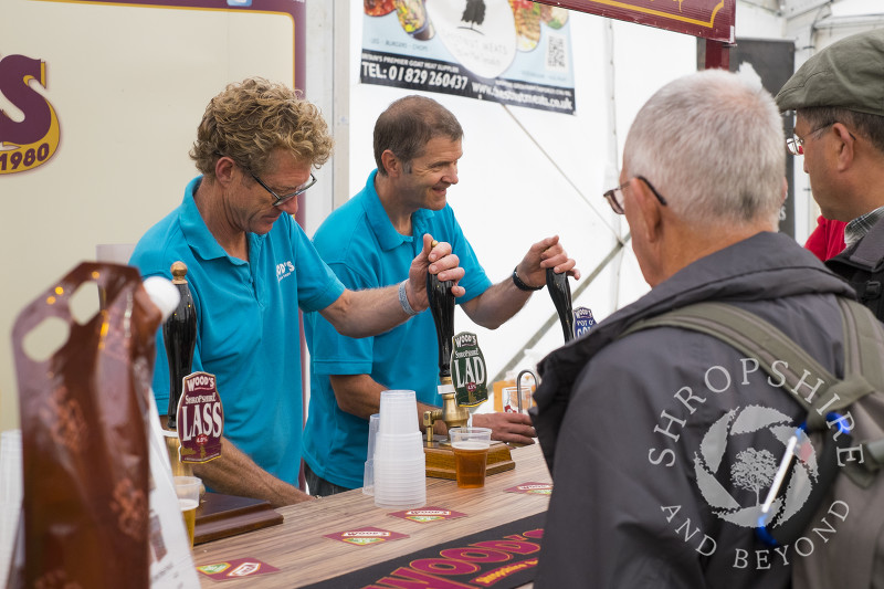Beer being pulled on the Wood's Brewing Company stall at Ludlow Food Festival, Shropshire.