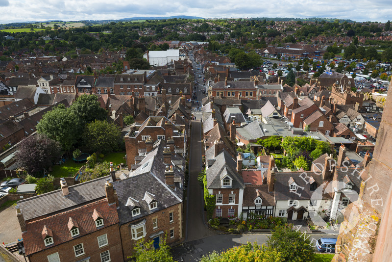 Looking down on Church Street and Whitburn Street from the tower of St Leonard's Church, Bridgnorth, Shropshire.