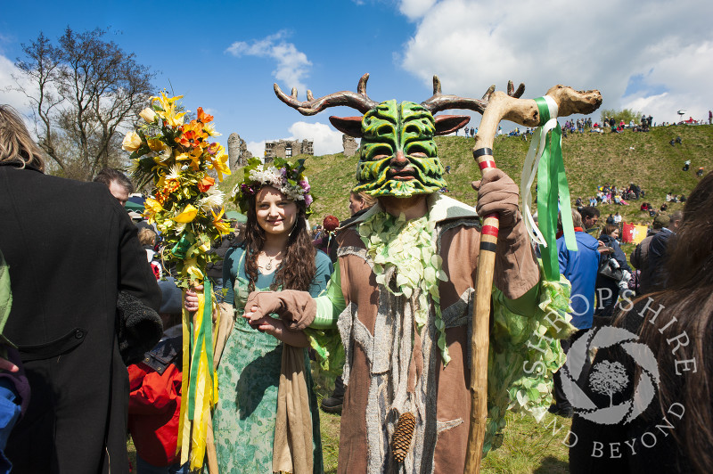 The May Queen and the Green Man at Clun Green Man Festival, Shropshire.