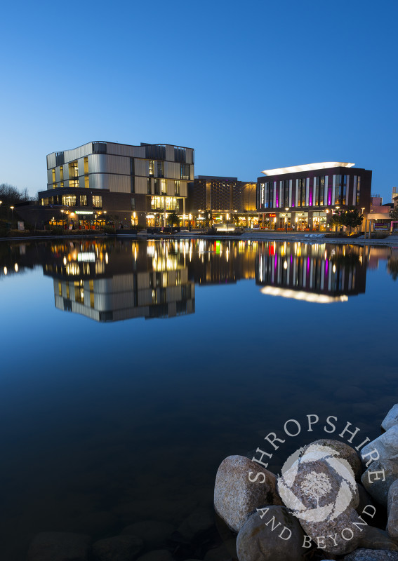 Southwater reflected in the lake at Telford, Shropshire, England.