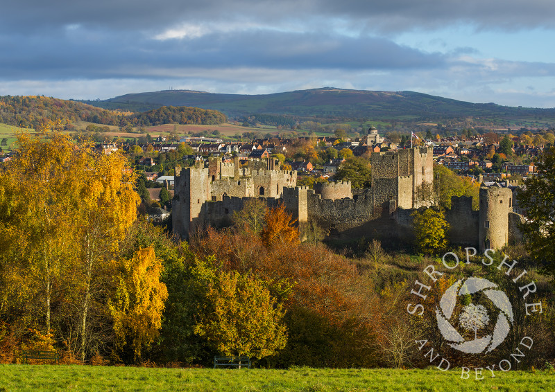 An autumn view of Ludlow from Whitcliffe Common, Shropshire, England.