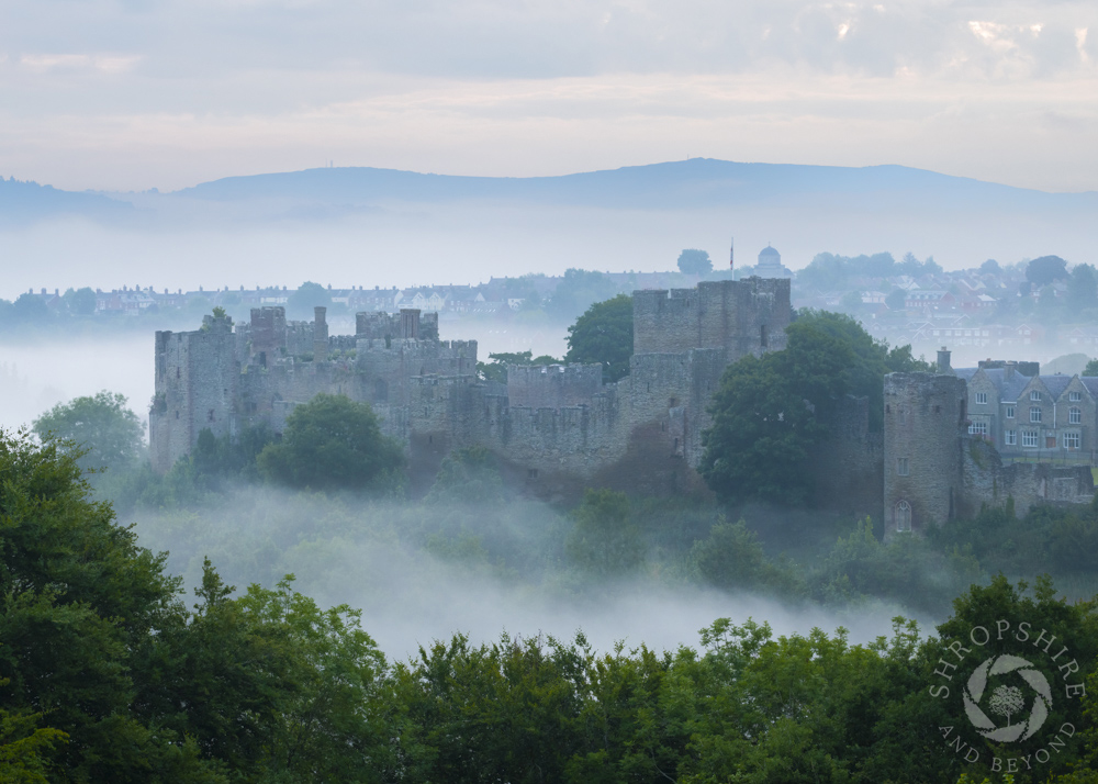 Misty dawn over the ruins of Ludlow Castle