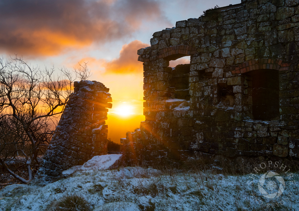 Snow and ice on the summit of Brown Clee