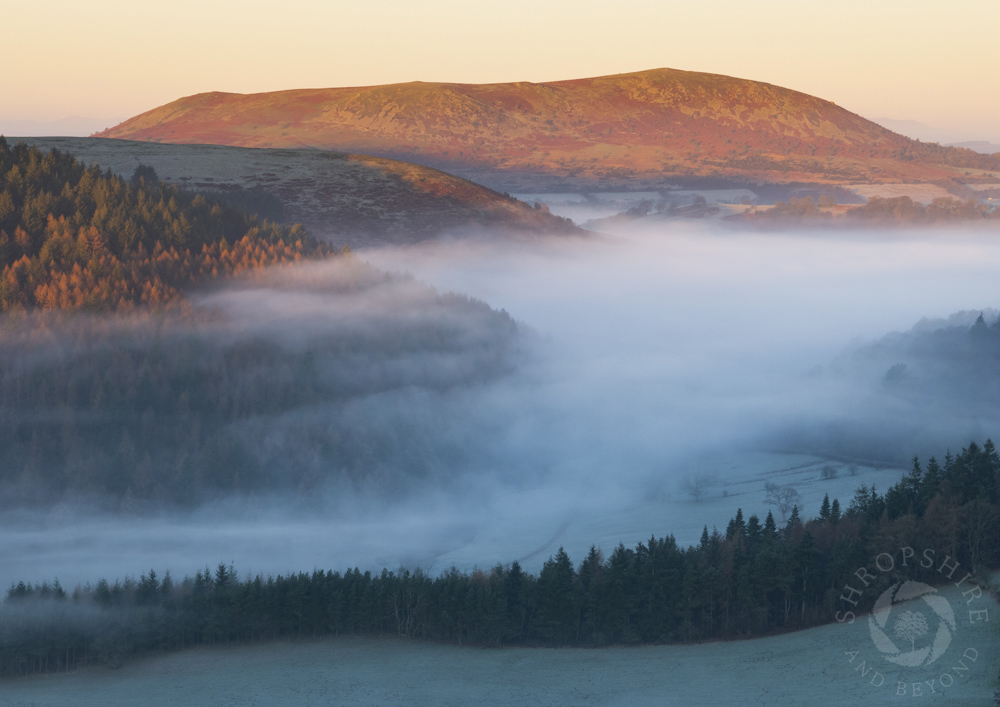 Misty sunrise over the Onny valley