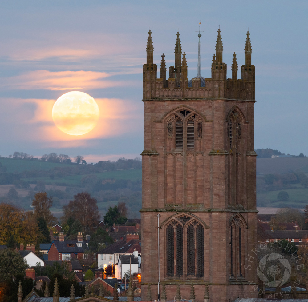 Full moon over Ludlow and St Laurence's