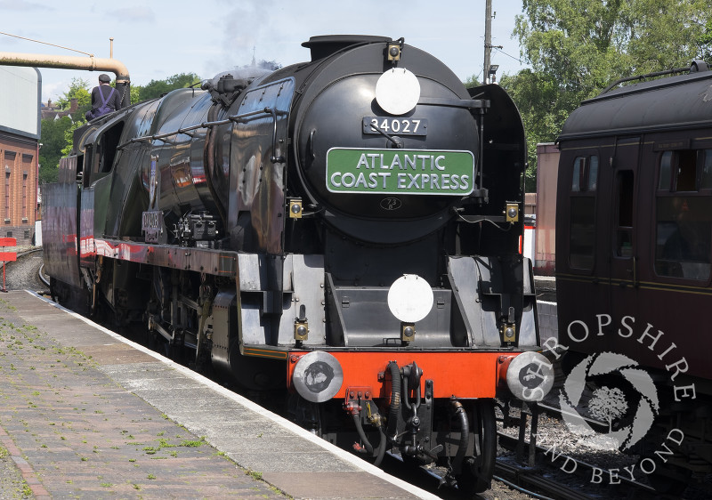 Taw Valley 34027 Atlantic Coast Express at Bridgnorth Station, Shropshire, on the Severn Valley Railway line.