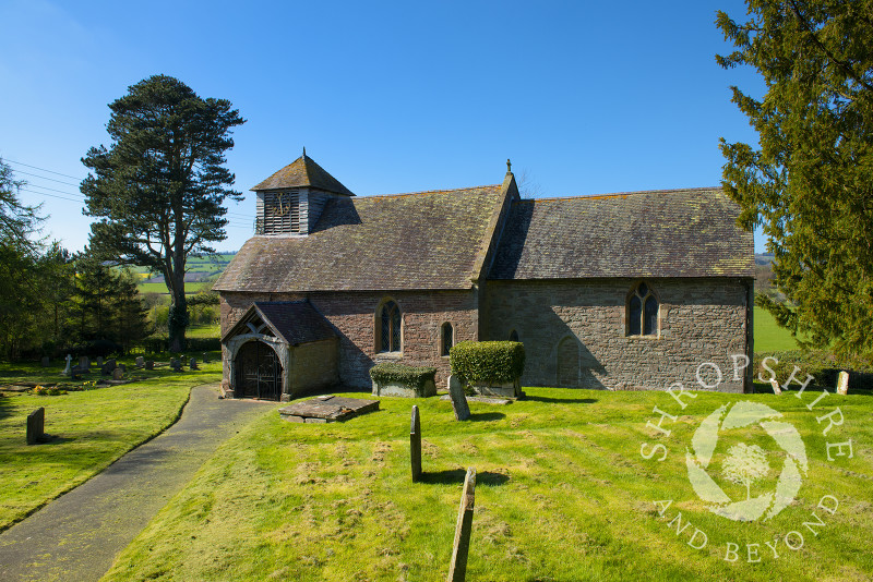 The 13th century church of St Michael and All Angels in the village of Stanton Long, Shropshire.