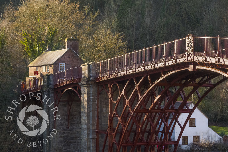 Winter sunlight on the Iron Bridge at Ironbridge, Shropshire.