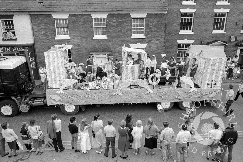 A carnival float in Victoria Road, Shifnal, Shropshire, in June 1987.