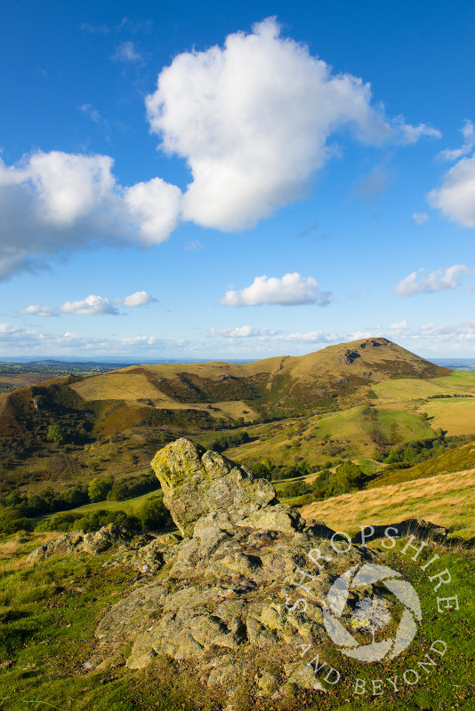 Caer Caradoc seen from Hope Bowdler Hill, Shropshire, England.