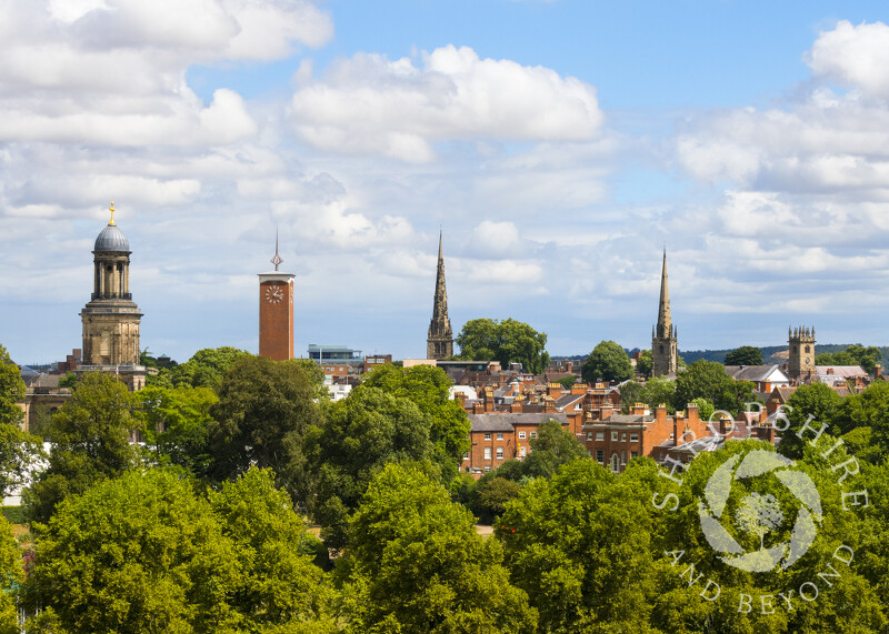 The spires and towers of Shrewsbury, Shropshire.