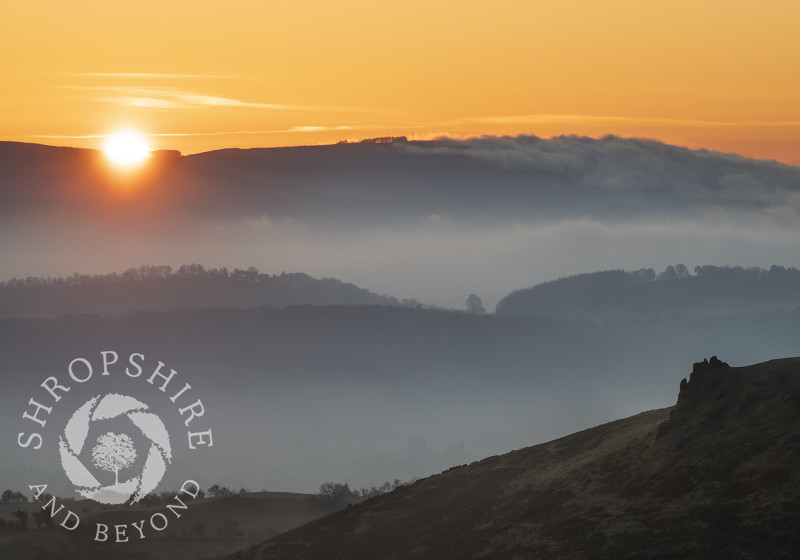 Sunrise over Brown Clee, seen from Caer Caradoc, near Church Stretton, Shropshire.